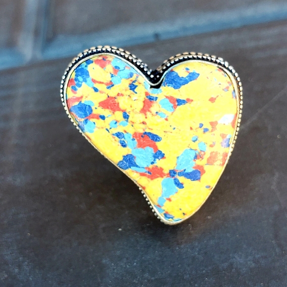 New Heart Shaped Mosaic Balloon Jasper 925 Silver Ring. - Picture 4 of 10